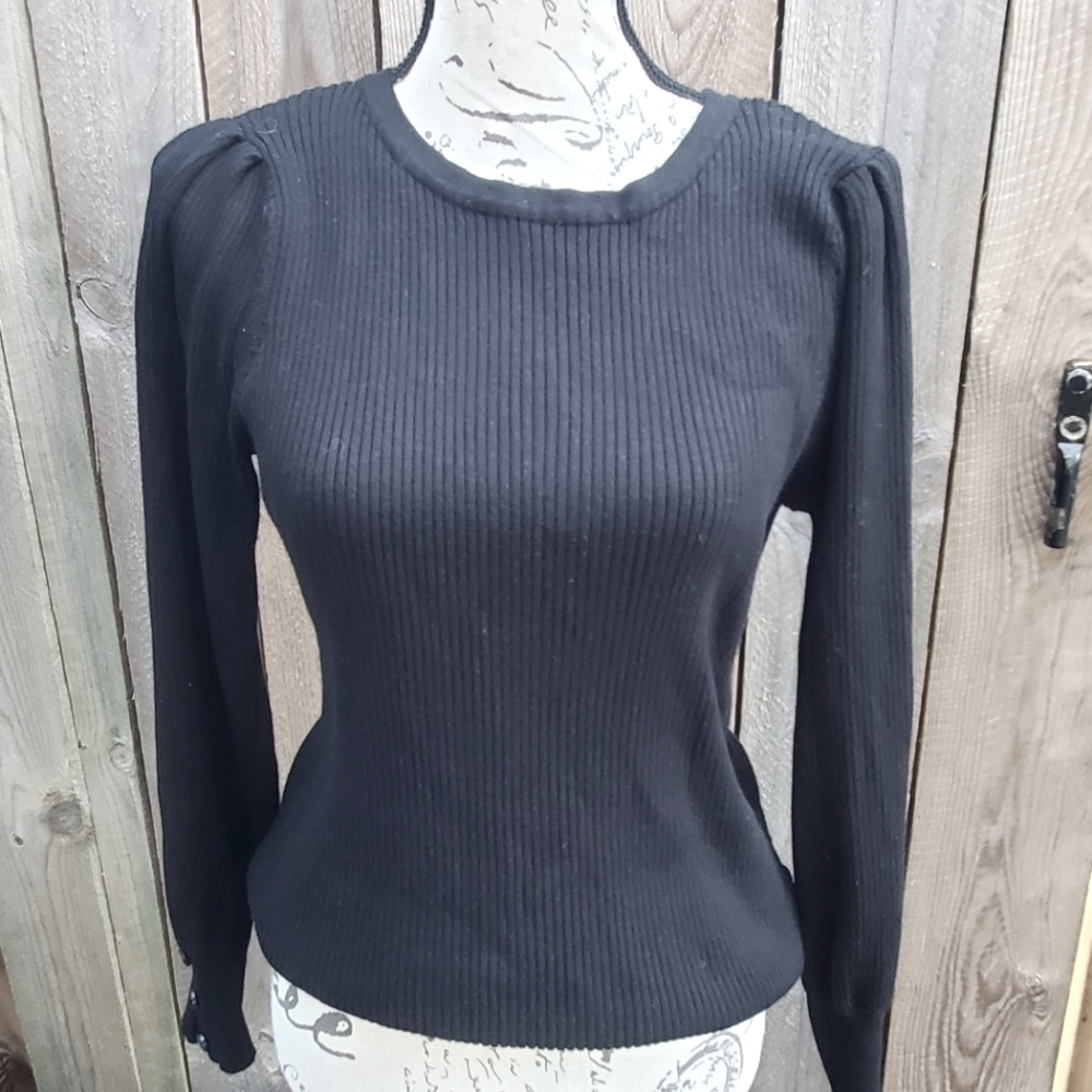 Margeaux & Ellie Black Ribbed Knit Top Women's Size Large EUC